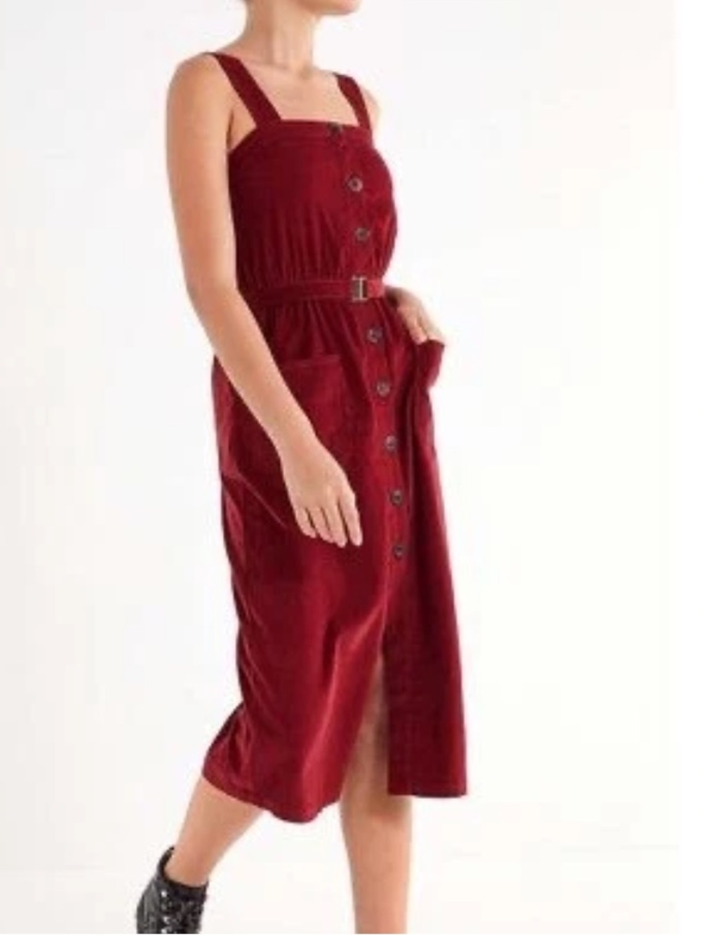 Urban Outfitters Cordelia Corduroy Small Burgundy Button Front Dress - Picture 2 of 6